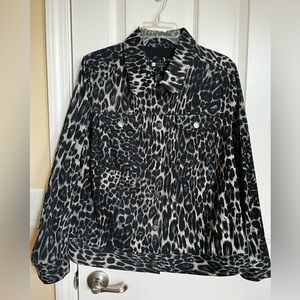 Carol Little leopard, print woman’s denim style black and gray cotton jacket.
